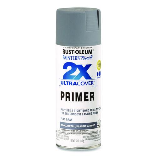 Image of Rust-Oleum® 334017 Painter's Touch 2X Ultra Cover Spray Paint, Flat Gray, 12 oz Aerosol Can