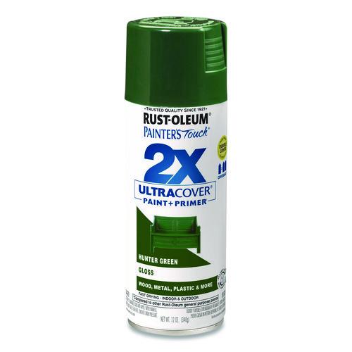 Image of Rust-Oleum® 334034 Painter's Touch 2X Ultra Cover Spray Paint, Gloss Hunter Green, 12 oz Aerosol Can