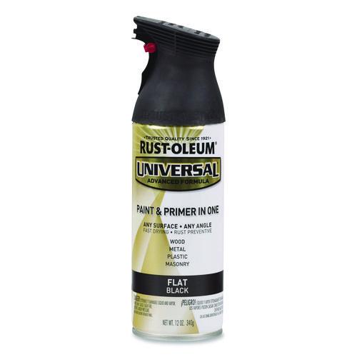 Image of Rust-Oleum® 245198 Universal Premium Spray Paint, Flat Black, 12 oz Aerosol Can