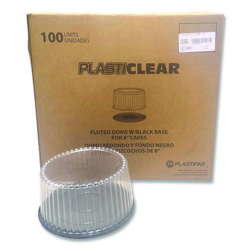 Image of Plastifar 18361 Bakery Containers, 8" Cake, 9.7" Diameter x 5" h, Black/Clear, 100/Carton