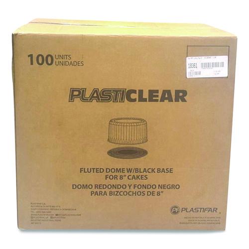 Image of Plastifar 18361 Bakery Containers, 8" Cake, 9.7" Diameter x 5" h, Black/Clear, 100/Carton