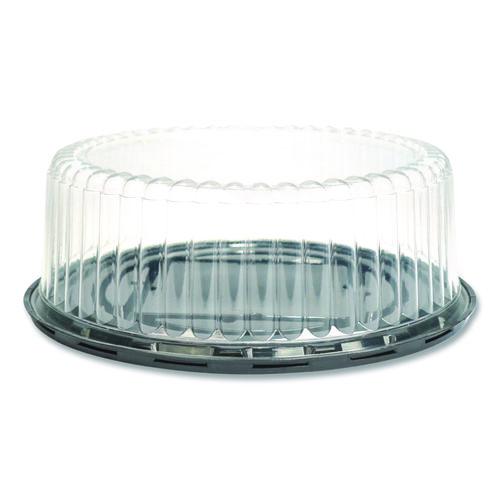 Image of Plastifar 18244 Bakery Containers, 9" Cake Container, 11.2" Diameter x 3.5" h, Black/Clear, 50/Carton