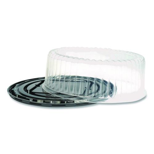 Image of Plastifar 18244 Bakery Containers, 9" Cake Container, 11.2" Diameter x 3.5" h, Black/Clear, 50/Carton