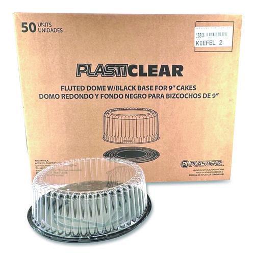 Image of Plastifar 18244 Bakery Containers, 9" Cake Container, 11.2" Diameter x 3.5" h, Black/Clear, 50/Carton