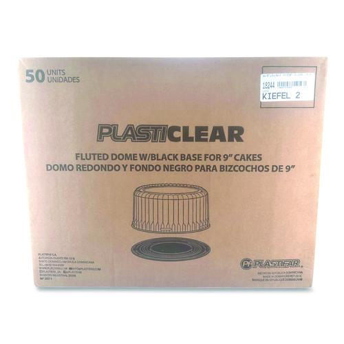 Image of Plastifar 18244 Bakery Containers, 9" Cake Container, 11.2" Diameter x 3.5" h, Black/Clear, 50/Carton