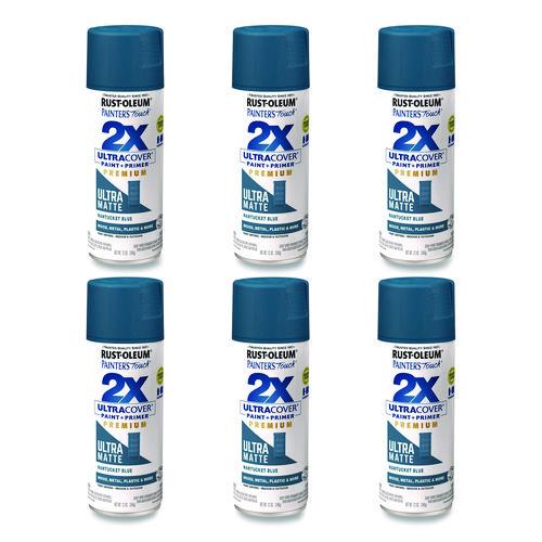 Image of Rust-Oleum® 331188 Painter's Touch 2X Ultra Cover Spray Paint, Ultra Matte Blue, 12 oz Aerosol Can, 6/Carton