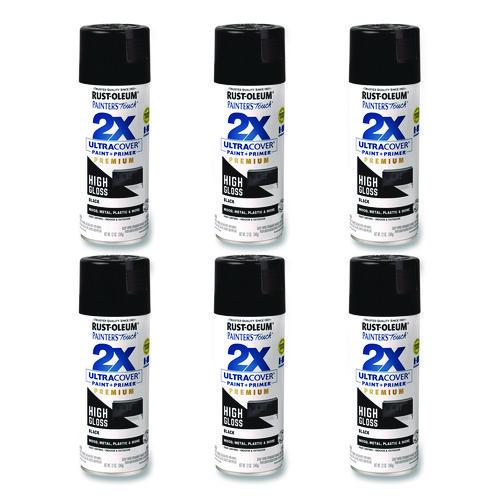 Image of Rust-Oleum® 331172 Painter's Touch 2X Ultra Cover Spray Paint, High Gloss Black, 12 oz Aerosol Can, 6/Carton