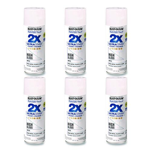Image of Rust-Oleum® 331171 Painter's Touch 2X Ultra Cover Spray Paint, High Gloss White, 12 oz Aerosol Can, 6/Carton