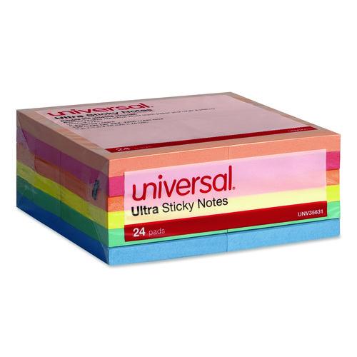 Image of Universal® 2095545 Ultra Sticky Note Pads, 3" x 3", Assorted, 100 Sheets/Pad, 24 Pads/Pack