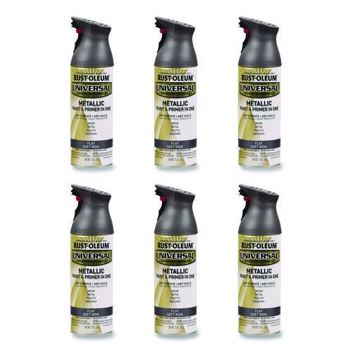 Image of Rust-Oleum® 271473 Universal Premium Spray Paint, Flat Iron, 12 oz Aerosol Can, 6/Carton