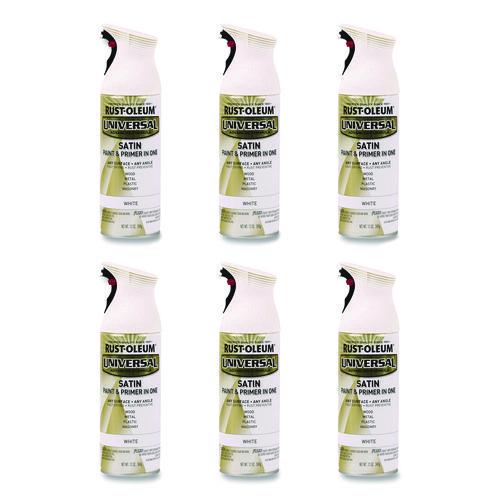Image of Rust-Oleum® 245210 Universal Premium Spray Paint, Satin White, 12 oz Aerosol Can, 6/Carton