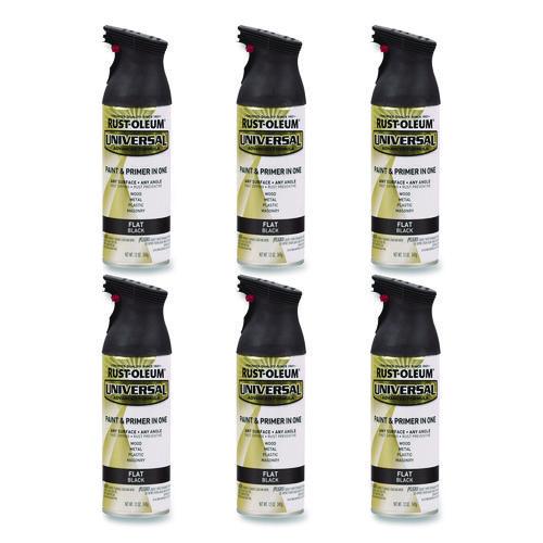 Image of Rust-Oleum® 245198 Universal Premium Spray Paint, Flat Black, 12 oz Aerosol Can, 6/Carton