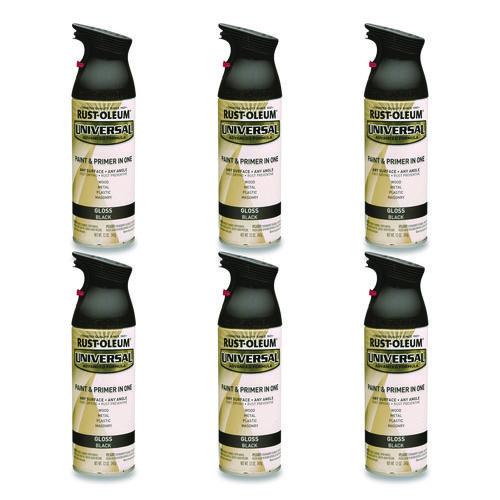 Image of Rust-Oleum® 245196 Universal Premium Spray Paint, Gloss Black, 12 oz Aerosol Can, 6/Carton
