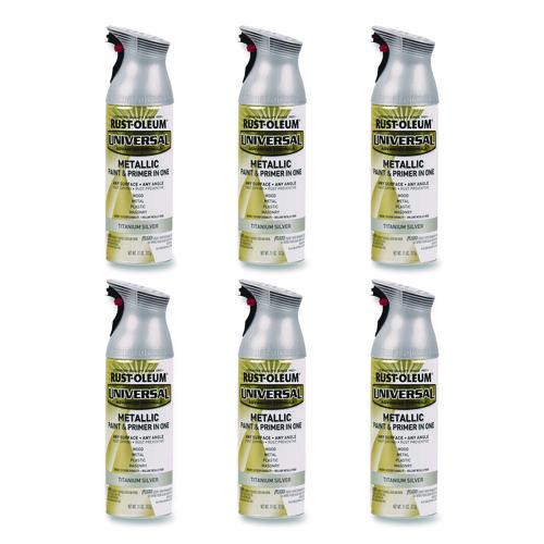 Image of Rust-Oleum® 245220 Universal Premium Spray Paint, Metallic Silver, 12 oz Aerosol Can, 6/Carton