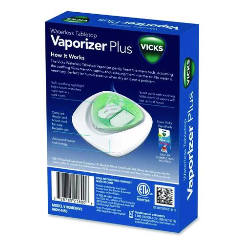Image of Vicks® V1800BXNV2 Waterless Tabletop Vaporizer Plus,1.9 x 5.3 x 7.5, White/Mint Green