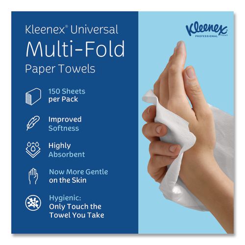 Image of Kleenex® 02046 Multi-Fold Paper Towels, Convenience, 9.2 x 9.4, White, 150/Pack, 8 Packs/Carton