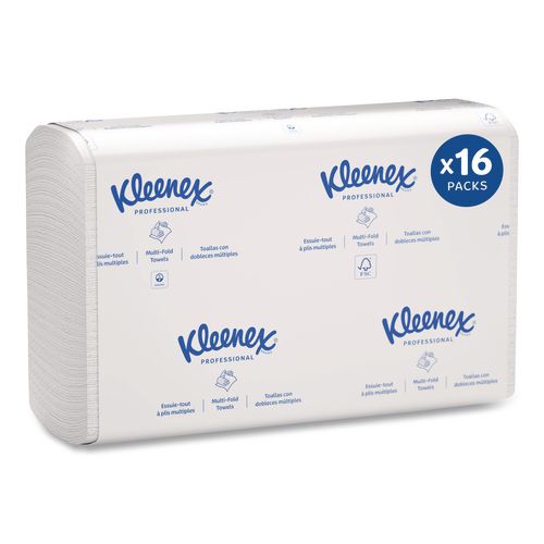 Image of Kleenex® 01890 Multi-Fold Paper Towels, 1-Ply, 9.2 x 9.4, White, 150/Pack, 16 Packs/Carton