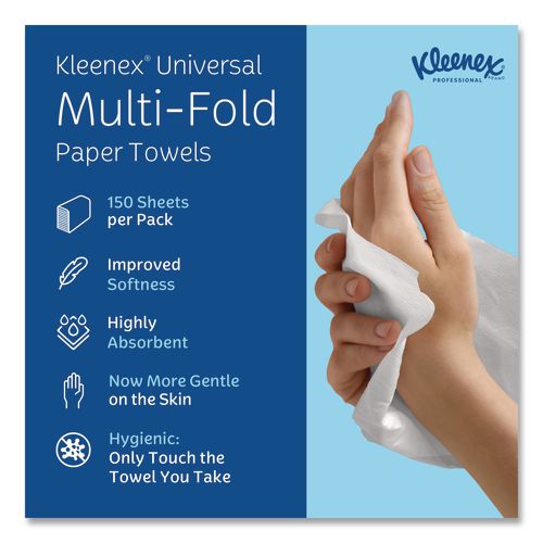 Image of Kleenex® 01890 Multi-Fold Paper Towels, 1-Ply, 9.2 x 9.4, White, 150/Pack, 16 Packs/Carton