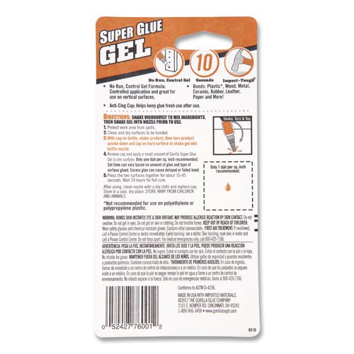 Image of Gorilla® 7600101 Super Glue Gel, 0.53 Oz, Dries Clear