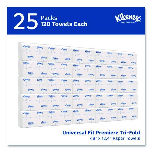 Image of Kleenex® 13253 Premiere Folded Towels, 1-Ply, 7.8 x 12.4, White, 120/Pack, 25 Packs/Carton
