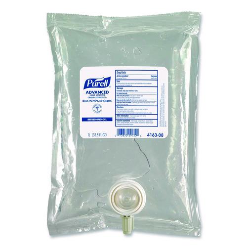 Image of PURELL® 4163-08 Advanced Hand Sanitizer Green Certified Gel Refill, For CS2 Dispensers, 1,000 mL, Fragrance-Free, 8/Carton
