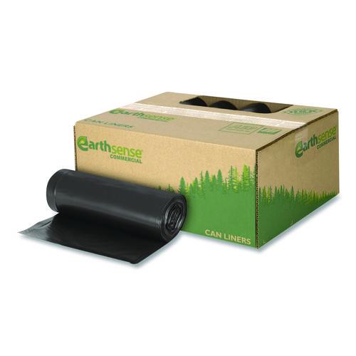 Image of Earthsense® Commercial 1507783 Linear Low Density Recycled Can Liners, 16 gal, 0.85 mil, 24" x 33", Black, 25 Bags/Roll, 20 Rolls/Carton