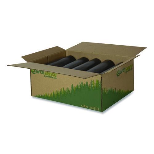 Image of Earthsense® Commercial 1507783 Linear Low Density Recycled Can Liners, 16 gal, 0.85 mil, 24" x 33", Black, 25 Bags/Roll, 20 Rolls/Carton