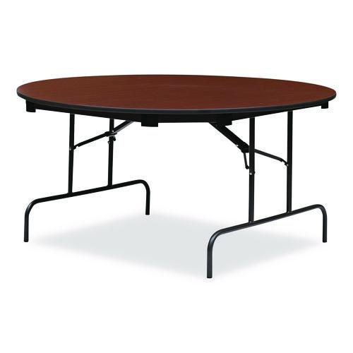 Image of Iceberg OfficeWorks Wood Folding Table, Round, 60" x 29", Mahogany Top, Gray Base