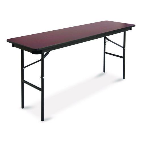 Image of Iceberg OfficeWorks Commercial Wood-Laminate Folding Table, Rectangular, 60" x 18" x 29", Mahogany Top, Brown Base