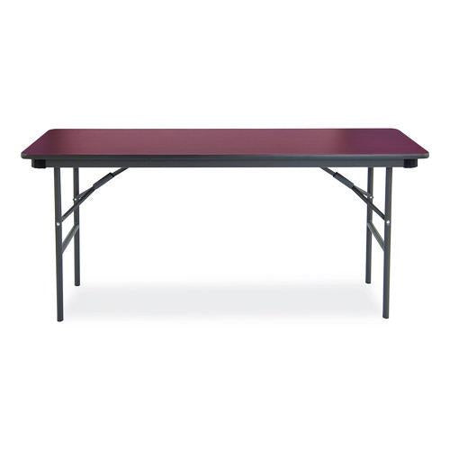 Image of Iceberg OfficeWorks Commercial Wood-Laminate Folding Table, Rectangular, 60" x 18" x 29", Mahogany Top, Brown Base