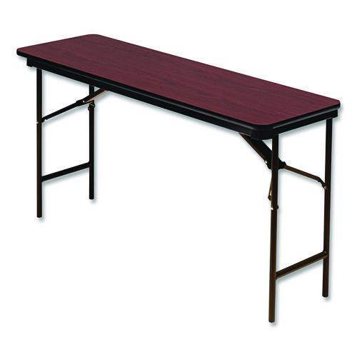Image of Iceberg OfficeWorks Commercial Wood-Laminate Folding Table, Rectangular, 60" x 18" x 29", Mahogany Top, Brown Base