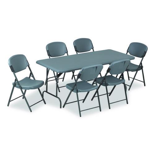 Image of Iceberg Rough n Ready Commercial Folding Chair, Supports Up to 350 lb, 15.25" Seat Height, Charcoal Seat, Charcoal Back, Silver Base