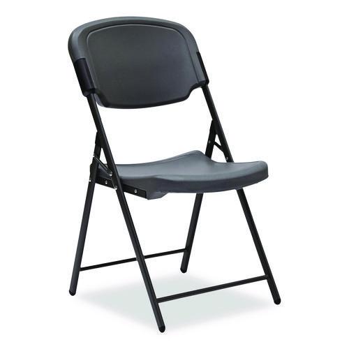 Image of Iceberg Rough n Ready Commercial Folding Chair, Supports Up to 350 lb, 15.25" Seat Height, Charcoal Seat, Charcoal Back, Silver Base