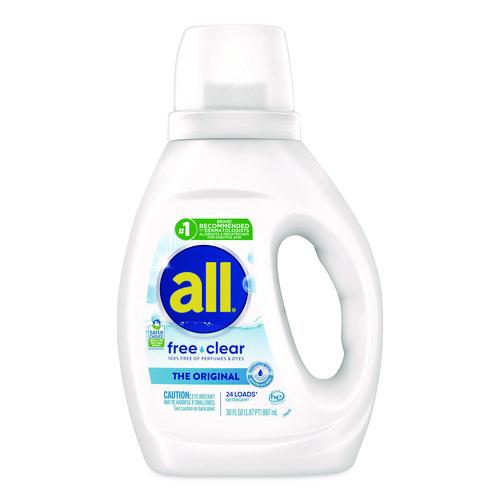 Image of all® 7261347427 Free Clear HE Laundry Detergent, 24 Loads, Unscented, 30 oz Bottle, 6/Carton