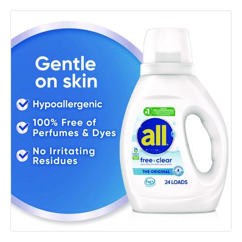 Image of all® 7261347427 Free Clear HE Laundry Detergent, 24 Loads, Unscented, 30 oz Bottle, 6/Carton