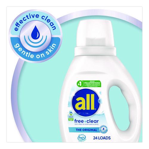Image of all® 7261347427 Free Clear HE Laundry Detergent, 24 Loads, Unscented, 30 oz Bottle, 6/Carton