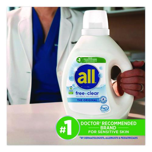 Image of all® 7261347427 Free Clear HE Laundry Detergent, 24 Loads, Unscented, 30 oz Bottle, 6/Carton