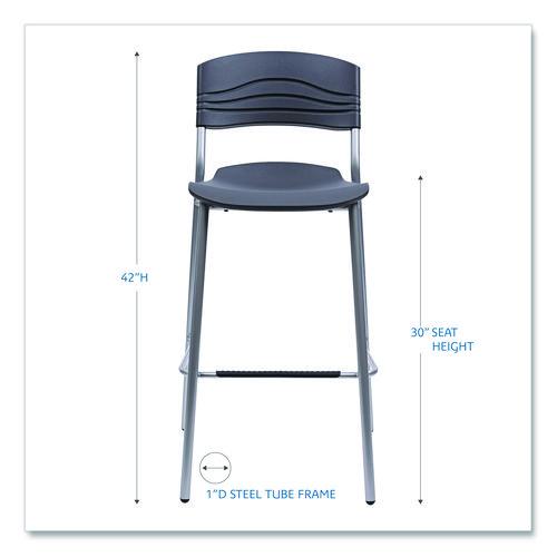 Image of Iceberg CafeWorks Stool, Supports Up to 225 lb, 30" Seat Height, Graphite Seat, Graphite Back, Silver Base