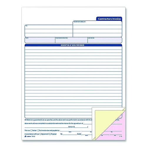 Image of Adams® TC8122 Multipart Contractors Invoice Pad, Three-Part Carbonless, 8.34 x 10.84, 50 Forms Total