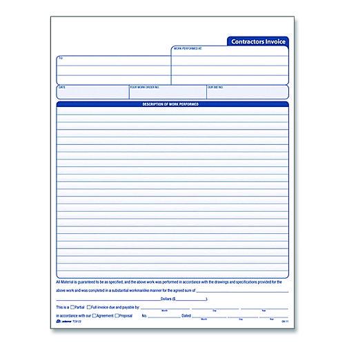 Image of Adams® TC8122 Multipart Contractors Invoice Pad, Three-Part Carbonless, 8.34 x 10.84, 50 Forms Total