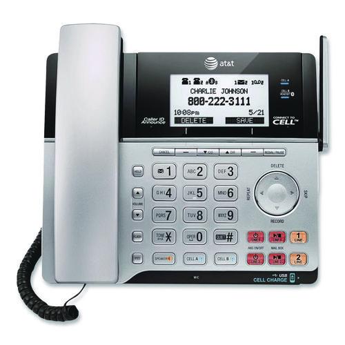 Image of AT&T® TL86103 Connect To Cell Tl86103 Two-Line Corded/cordless Phone, Corded Base Station And 1 Additional Handset, Black/silver