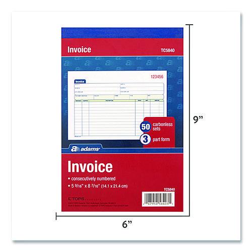 Image of Adams® TC5840 Multipart General-Purpose Invoice Pad, Three-Part Carbonless, 7.94 x 5.56, 50 Forms Total
