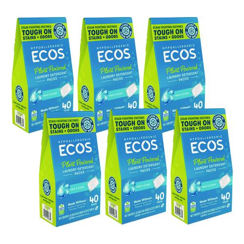 Image of ECOS® 963706CT Laundry Detergent Packs, Free and Clear, 40 Pods/Pack, 6 Packs/Carton