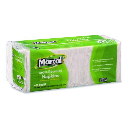 Image of Marcal® 6506 100% Recycled Luncheon Napkins, 1-Ply, 11.4 x 12.5, White, 400/Pack
