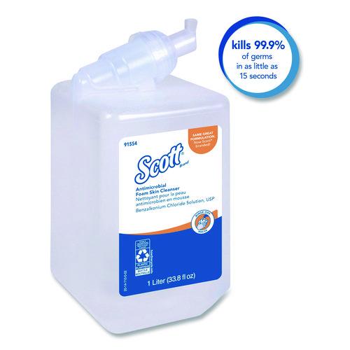 Image of Scott® 91554 Antimicrobial Foam Skin Cleanser Refill, Fresh Scent, 1 L, 6/Carton