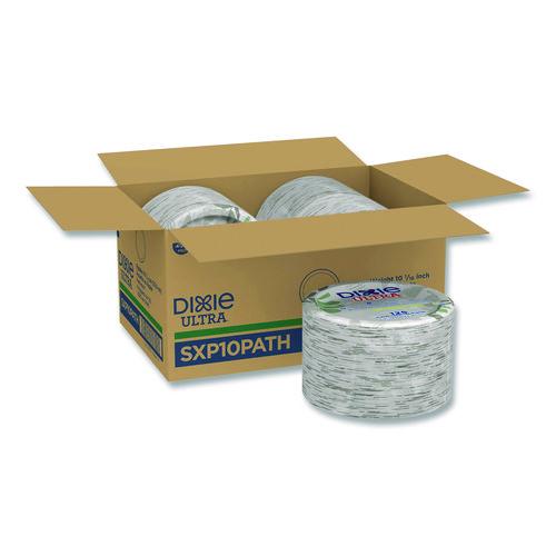Image of Dixie® SXP10PATH Pathways Soak Proof Shield Heavyweight Paper Plates, WiseSize, 10.13" dia, Green/Burgundy, 500/Carton