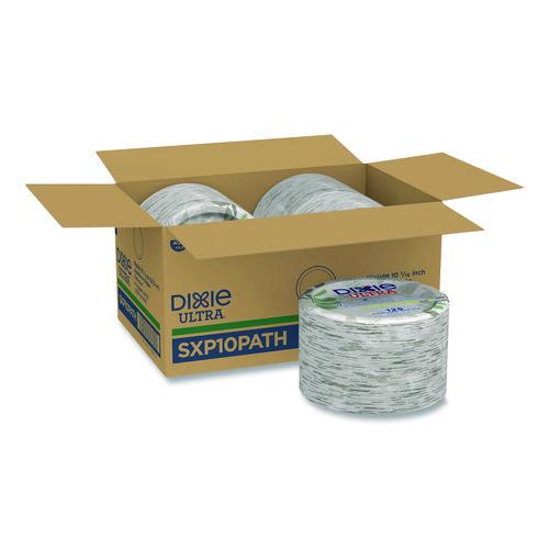 Image of Dixie® SXP10PATH Pathways Soak Proof Shield Heavyweight Paper Plates, WiseSize, 10.13" dia, Green/Burgundy, 500/Carton