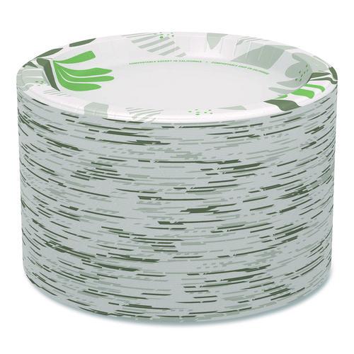 Image of Dixie® SXP10PATH Pathways Soak Proof Shield Heavyweight Paper Plates, 10.13" Dia, Green/burgundy, 125/pack