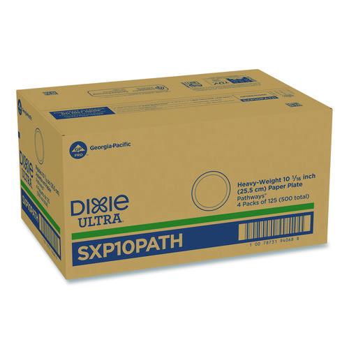 Image of Dixie® SXP10PATH Pathways Soak Proof Shield Heavyweight Paper Plates, 10.13" Dia, Green/burgundy, 125/pack
