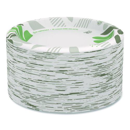 Image of Dixie® SXP9PATH Pathways Soak Proof Shield Heavyweight Paper Plates, Wisesize, 8.5" Dia, Green/burgundy, 500/carton